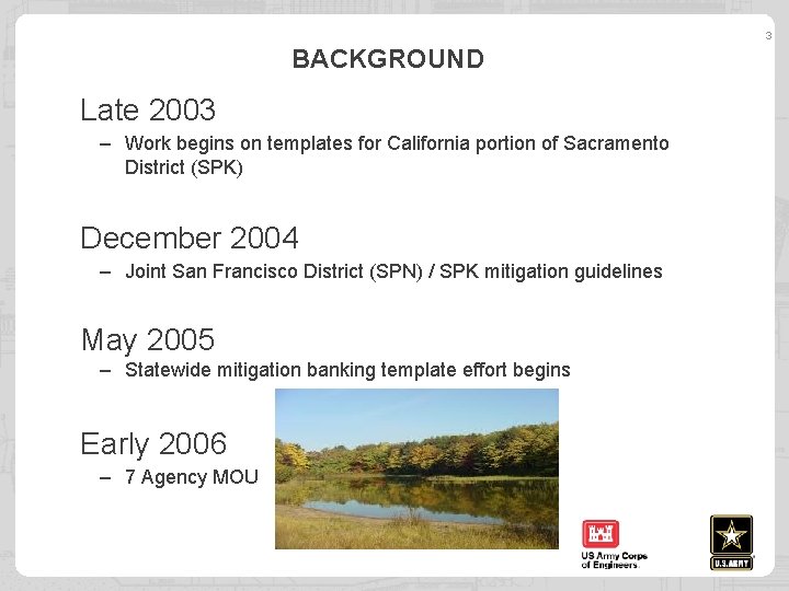 3 BACKGROUND Late 2003 – Work begins on templates for California portion of Sacramento