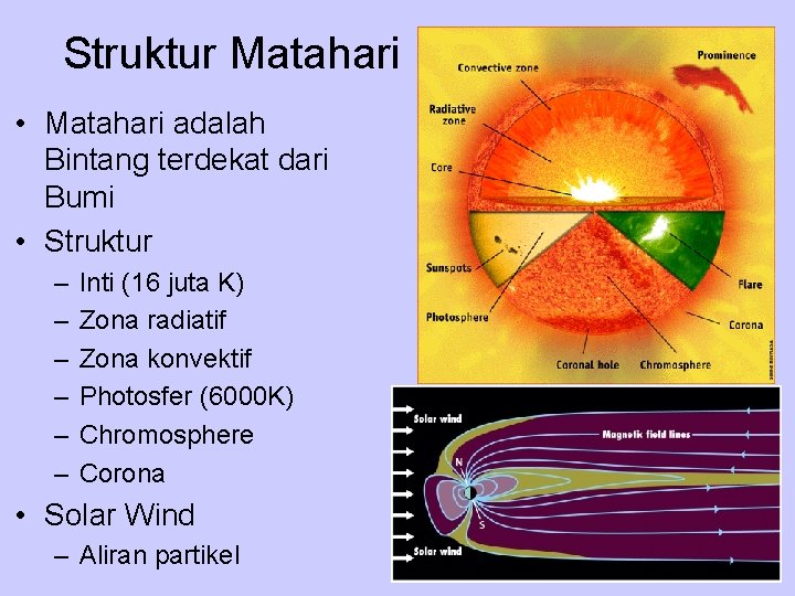 Struktur Matahari • Matahari adalah Bintang terdekat dari Bumi • Struktur – – –