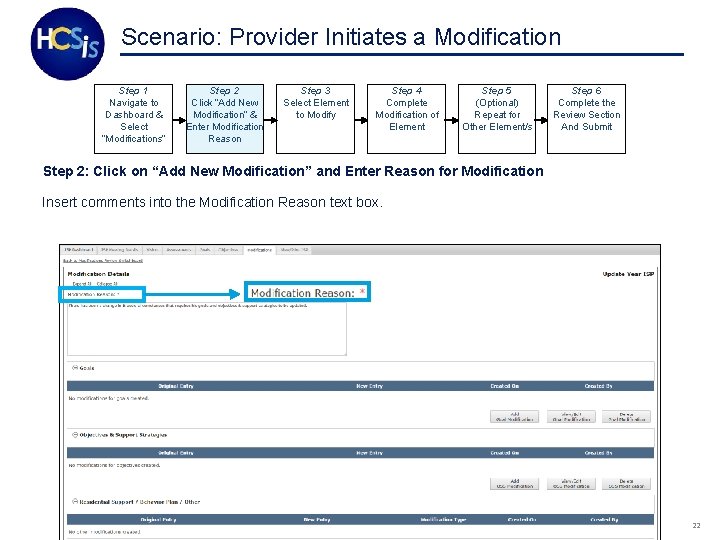 Scenario: Provider Initiates a Modification Step 1 Navigate to Dashboard & Select “Modifications” Step