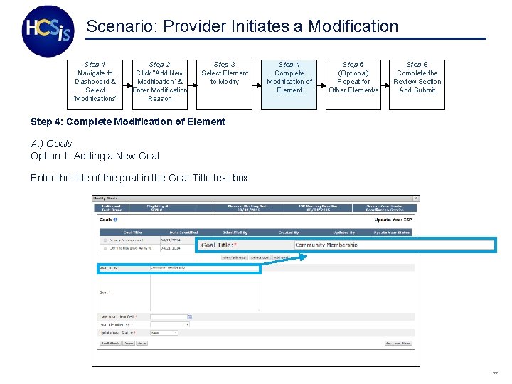 Scenario: Provider Initiates a Modification Step 1 Navigate to Dashboard & Select “Modifications” Step