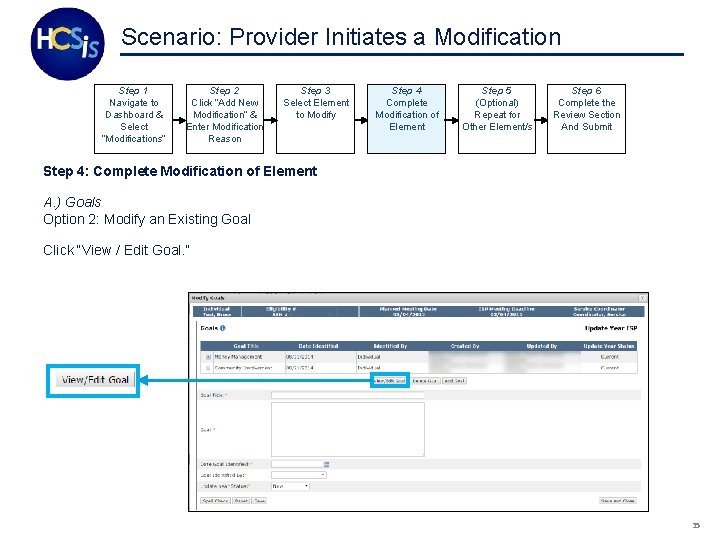 Scenario: Provider Initiates a Modification Step 1 Navigate to Dashboard & Select “Modifications” Step