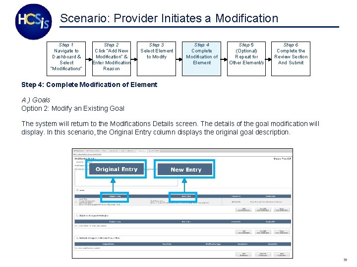 Scenario: Provider Initiates a Modification Step 1 Navigate to Dashboard & Select “Modifications” Step