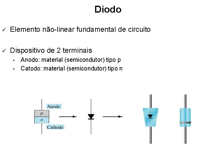 Diodo ü Elemento não-linear fundamental de circuito ü Dispositivo de 2 terminais • •
