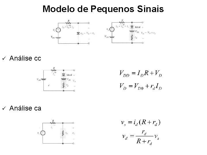 Modelo de Pequenos Sinais ü Análise cc ü Análise ca 