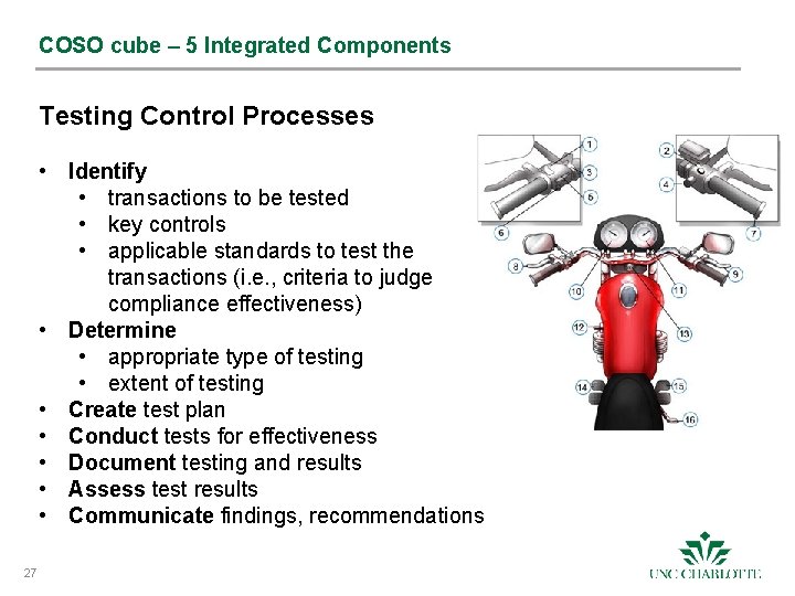 COSO cube – 5 Integrated Components Testing Control Processes • Identify • transactions to