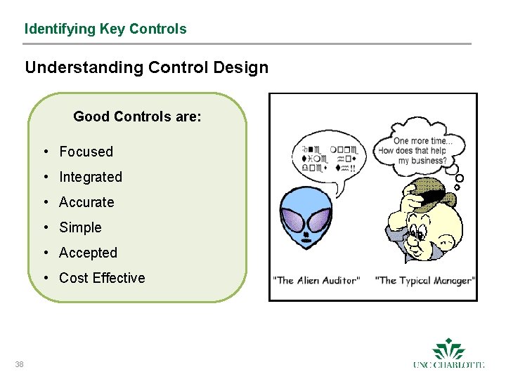 Identifying Key Controls Understanding Control Design Good Controls are: • Focused • Integrated •