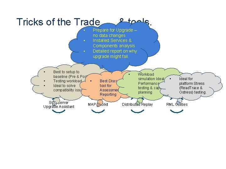 Tricks of the Trade…. & tools. • • • Prepare for Upgrade – no