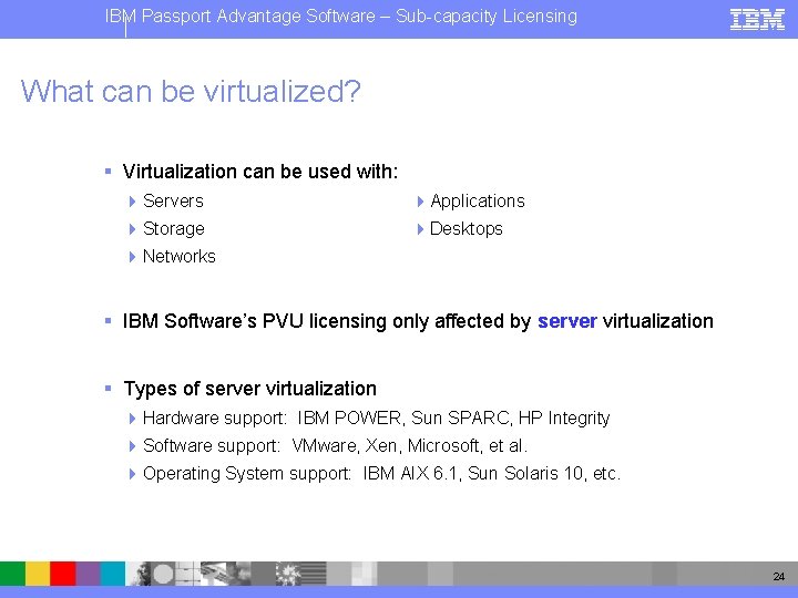 IBM Passport Advantage Software – Sub-capacity Licensing What can be virtualized? § Virtualization can