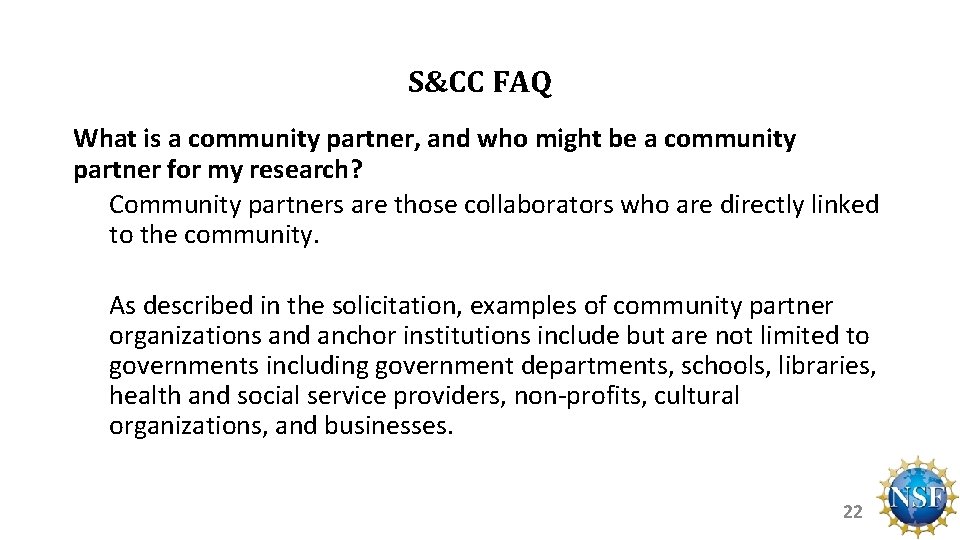 S&CC FAQ What is a community partner, and who might be a community partner