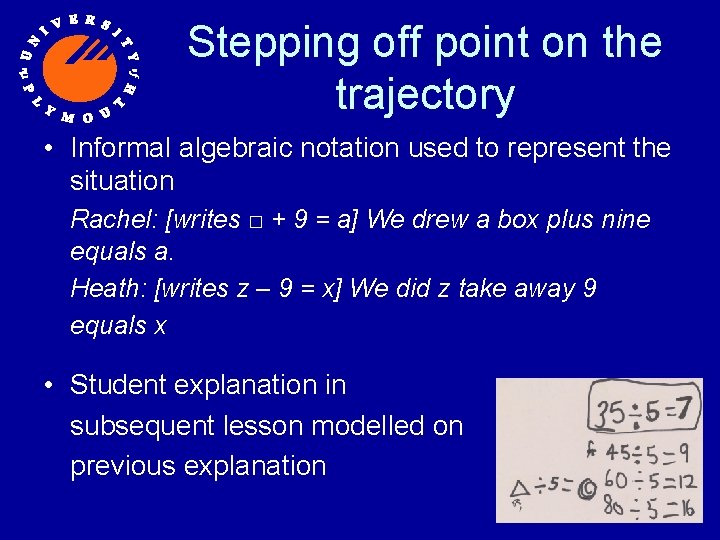 Stepping off point on the trajectory • Informal algebraic notation used to represent the