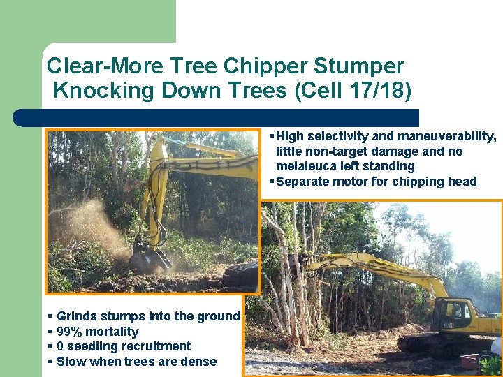 Clear-More Tree Chipper Stumper Knocking Down Trees (Cell 17/18) § High selectivity and maneuverability,