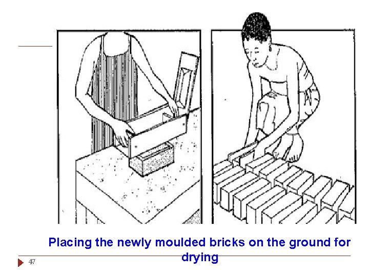 47 Placing the newly moulded bricks on the ground for drying 