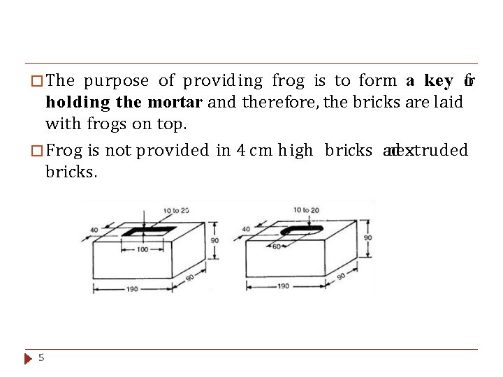 � The purpose of providing frog is to form a key o fr holding