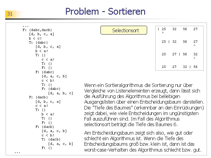 Problem - Sortieren 31. . . F: {dabc, dacb} [d, b, c, a] b