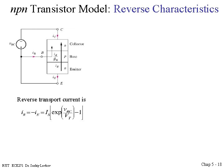 npn Transistor Model: Reverse Characteristics Reverse transport current is NJIT ECE 271 Dr. Serhiy