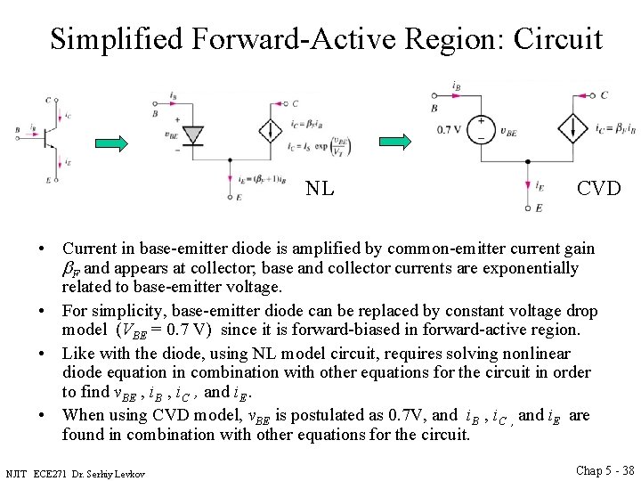 Simplified Forward-Active Region: Circuit NL CVD • Current in base-emitter diode is amplified by