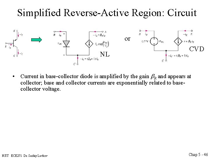 Simplified Reverse-Active Region: Circuit or NL CVD • Current in base-collector diode is amplified