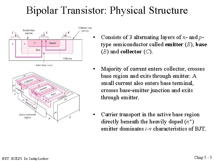 Bipolar Transistor: Physical Structure • Consists of 3 alternating layers of n- and ptype