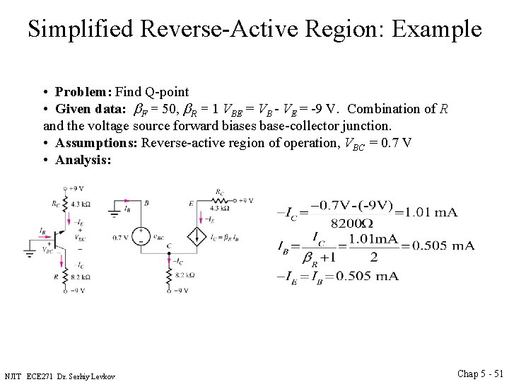 Simplified Reverse-Active Region: Example • Problem: Find Q-point • Given data: b. F =