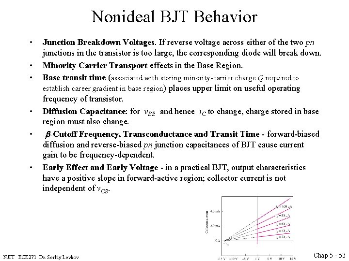 Nonideal BJT Behavior • • • Junction Breakdown Voltages. If reverse voltage across either