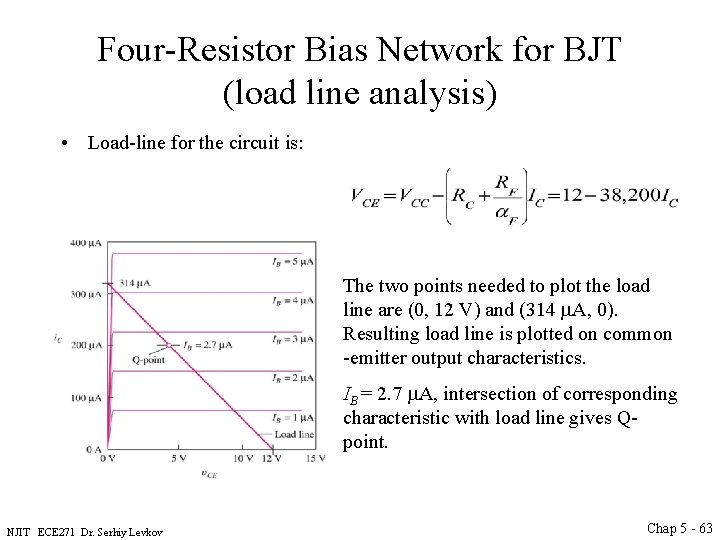 Four-Resistor Bias Network for BJT (load line analysis) • Load-line for the circuit is: