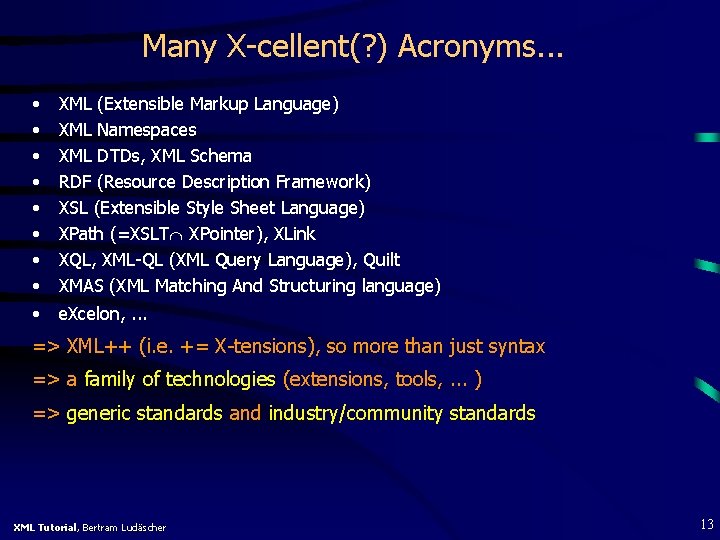 Many X-cellent(? ) Acronyms. . . • • XML (Extensible Markup Language) XML Namespaces