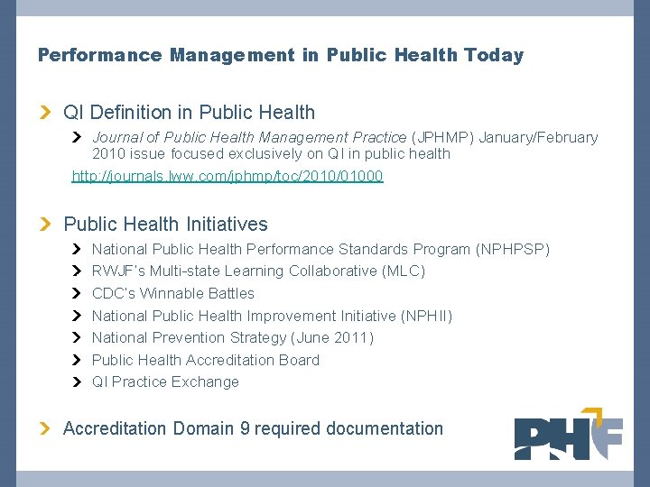 Performance Management in Public Health Today QI Definition in Public Health Journal of Public