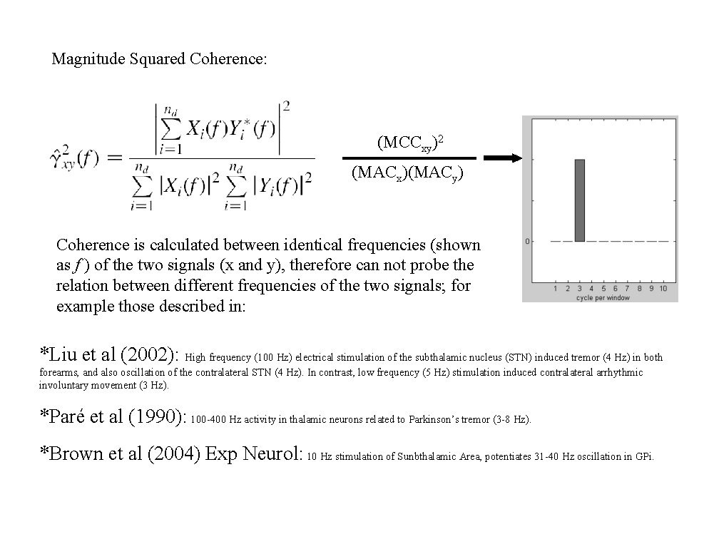 Magnitude Squared Coherence: (MCCxy)2 (MACx)(MACy) Coherence is calculated between identical frequencies (shown as f