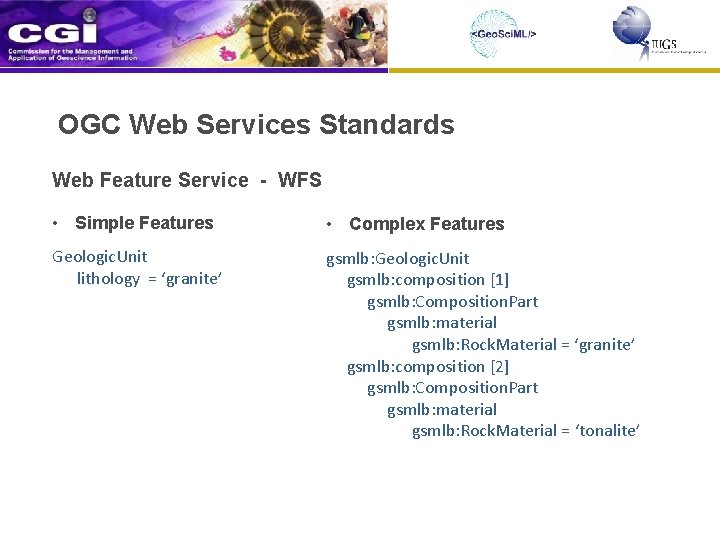 OGC Web Services Standards Web Feature Service - WFS • Simple Features • Complex