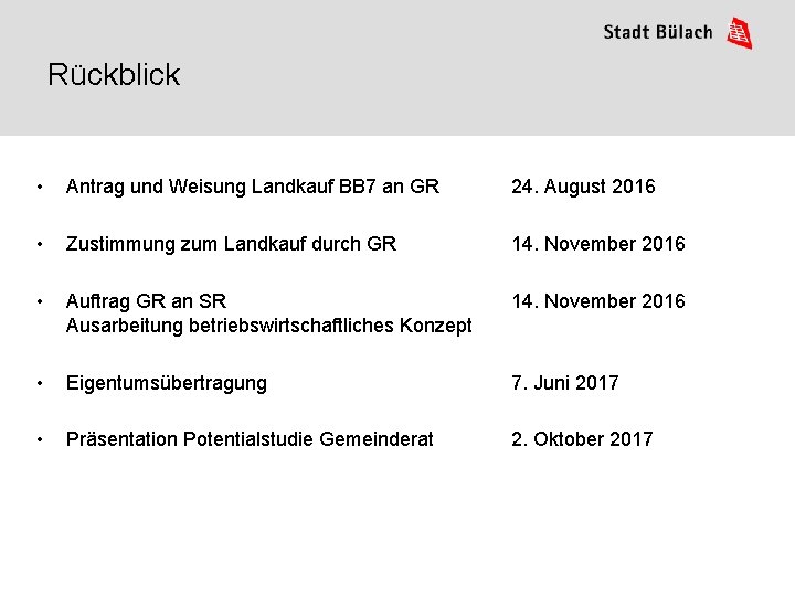 Rückblick • Antrag und Weisung Landkauf BB 7 an GR 24. August 2016 •