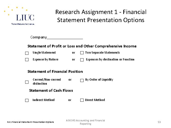 Research Assignment 1 - Financial Statement Presentation Options Company_________ Statement of Profit or Loss
