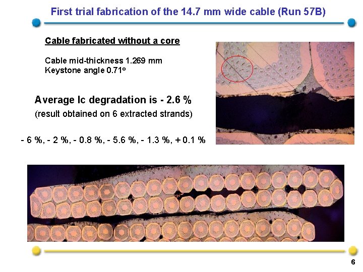 First trial fabrication of the 14. 7 mm wide cable (Run 57 B) Cable