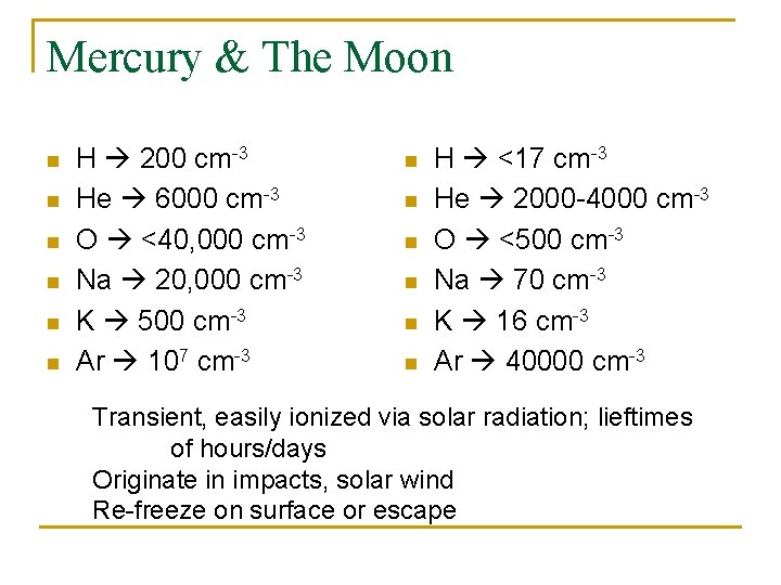 Mercury & The Moon n n n H 200 cm-3 He 6000 cm-3 O