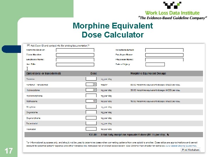 Morphine Equivalent Dose Calculator 17 