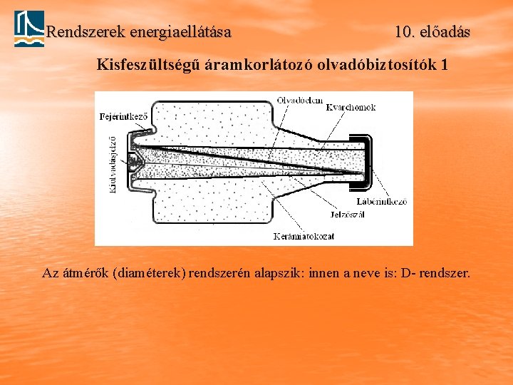 Rendszerek energiaellátása 10. előadás Kisfeszültségű áramkorlátozó olvadóbiztosítók 1 Az átmérők (diaméterek) rendszerén alapszik: innen