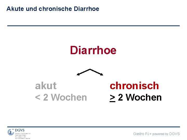 Akute und chronische Diarrhoe akut chronisch < 2 Wochen > 2 Wochen Gastro PJ+