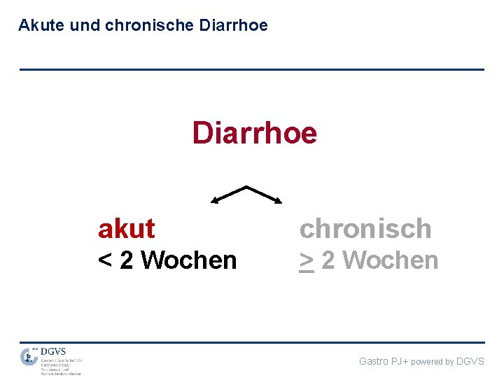Akute und chronische Diarrhoe akut chronisch < 2 Wochen > 2 Wochen Gastro PJ+