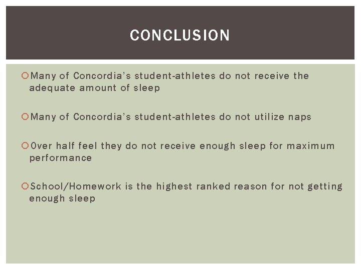 CONCLUSION Many of Concordia’s student-athletes do not receive the adequate amount of sleep Many