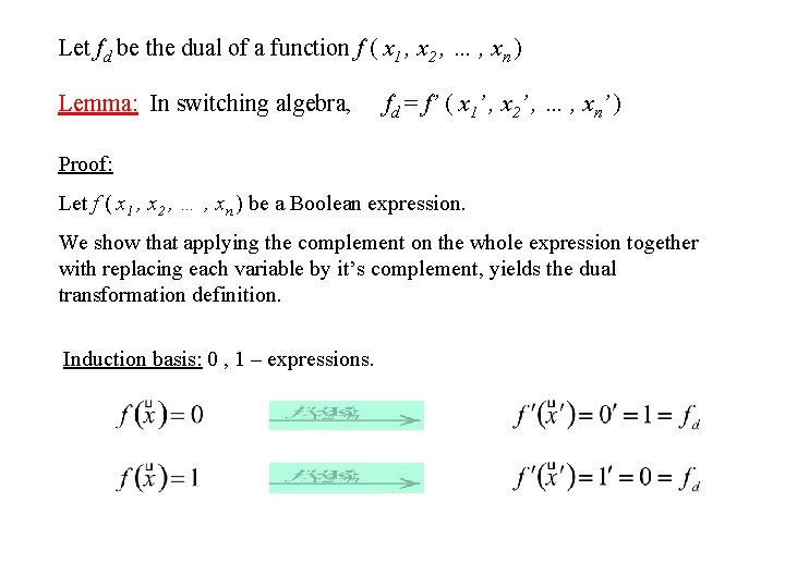 Let fd be the dual of a function f ( x 1 , x
