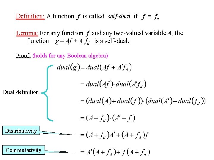 Definition: A function f is called self-dual if f = fd Lemma: For any