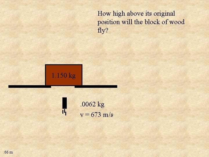 How high above its original position will the block of wood fly? 1. 150
