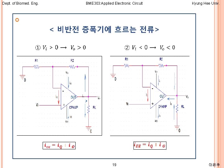 Dept. of Biomed. Eng. BME 303: Applied Electronic Circuit Kyung Hee Univ. 19 이은주