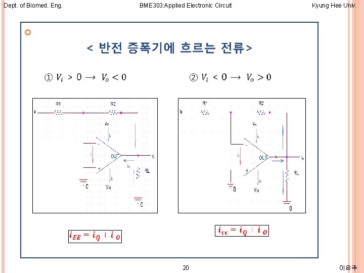 Dept. of Biomed. Eng. BME 303: Applied Electronic Circuit Kyung Hee Univ. 20 이은주