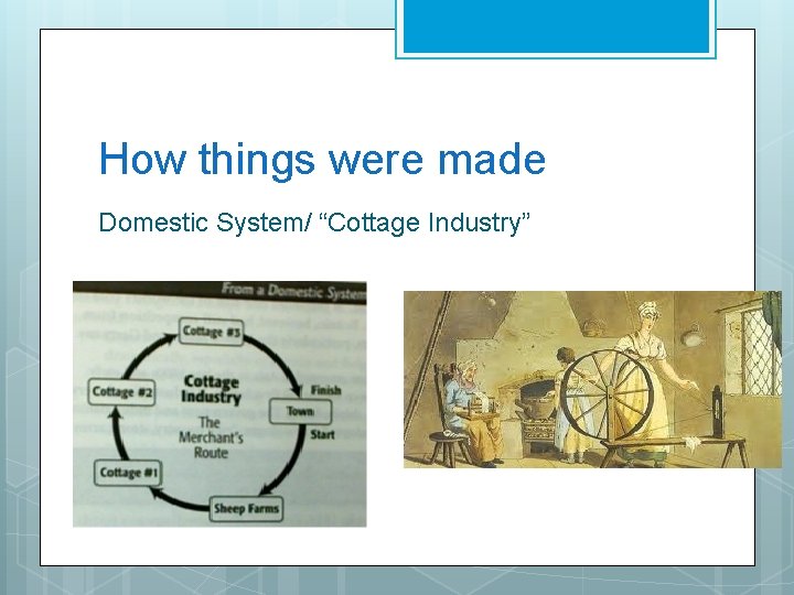 How things were made Domestic System/ “Cottage Industry” 