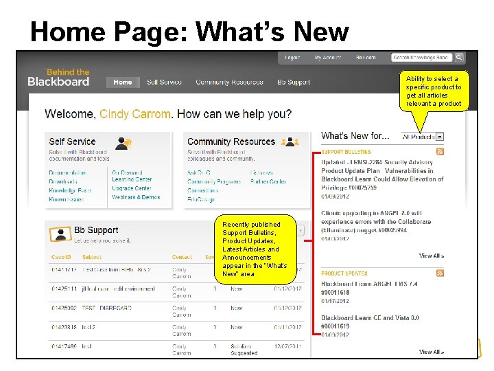 Home Page: What’s New Ability to select a specific product to get all articles