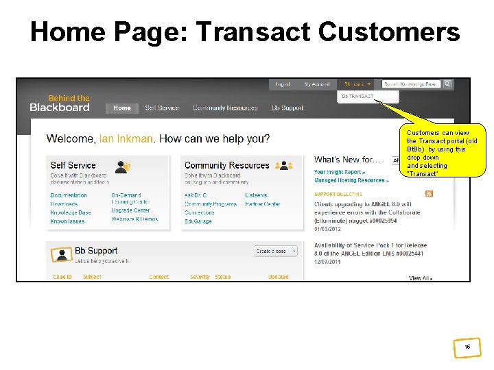 Home Page: Transact Customers can view the Transact portal (old Bt. Bb) by using