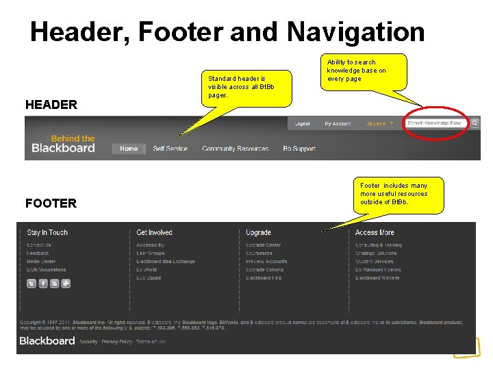 Header, Footer and Navigation HEADER FOOTER Standard header is visible across all Bt. Bb