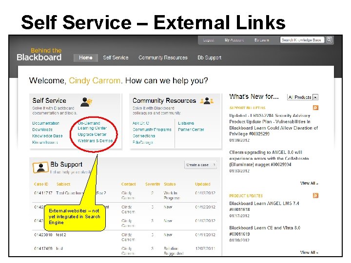 Self Service – External Links External websites – not yet integrated in Search Engine