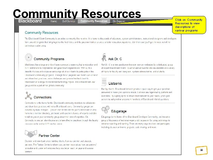 Community Resources Click on Community Resources to view descriptions of various programs 29 