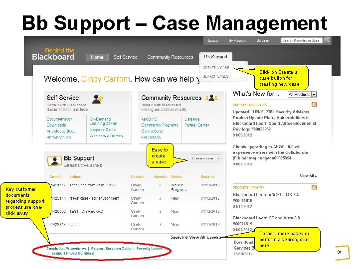 Bb Support – Case Management Click on Create a case button for creating new